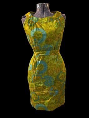 Fab MCM 1950's-60's Silk Asian Style Print Wiggle Dress VG Condition! Size XS-S